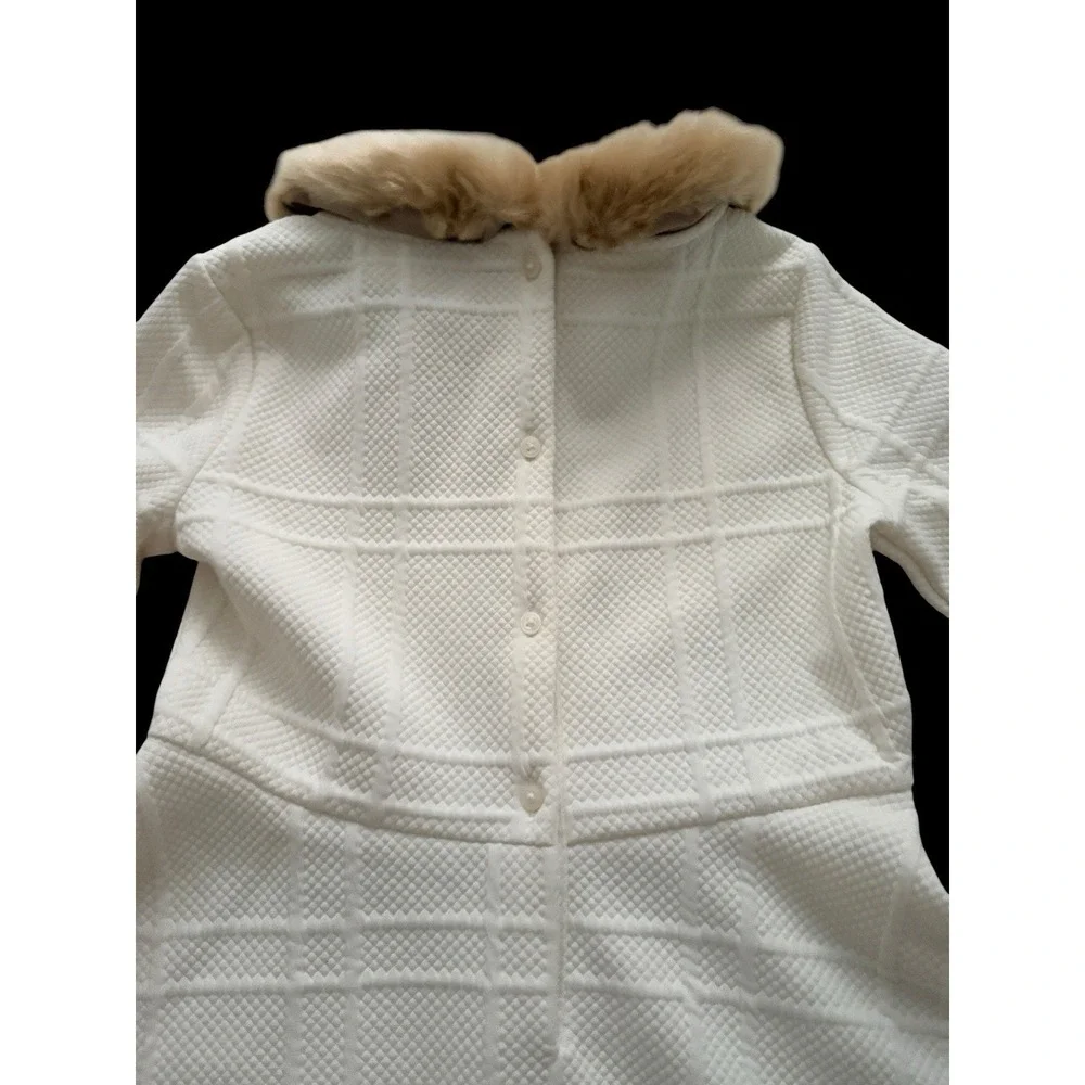 Janie and Jack Girls Dress 10 Winter White Faux Fur Collar Textured Button